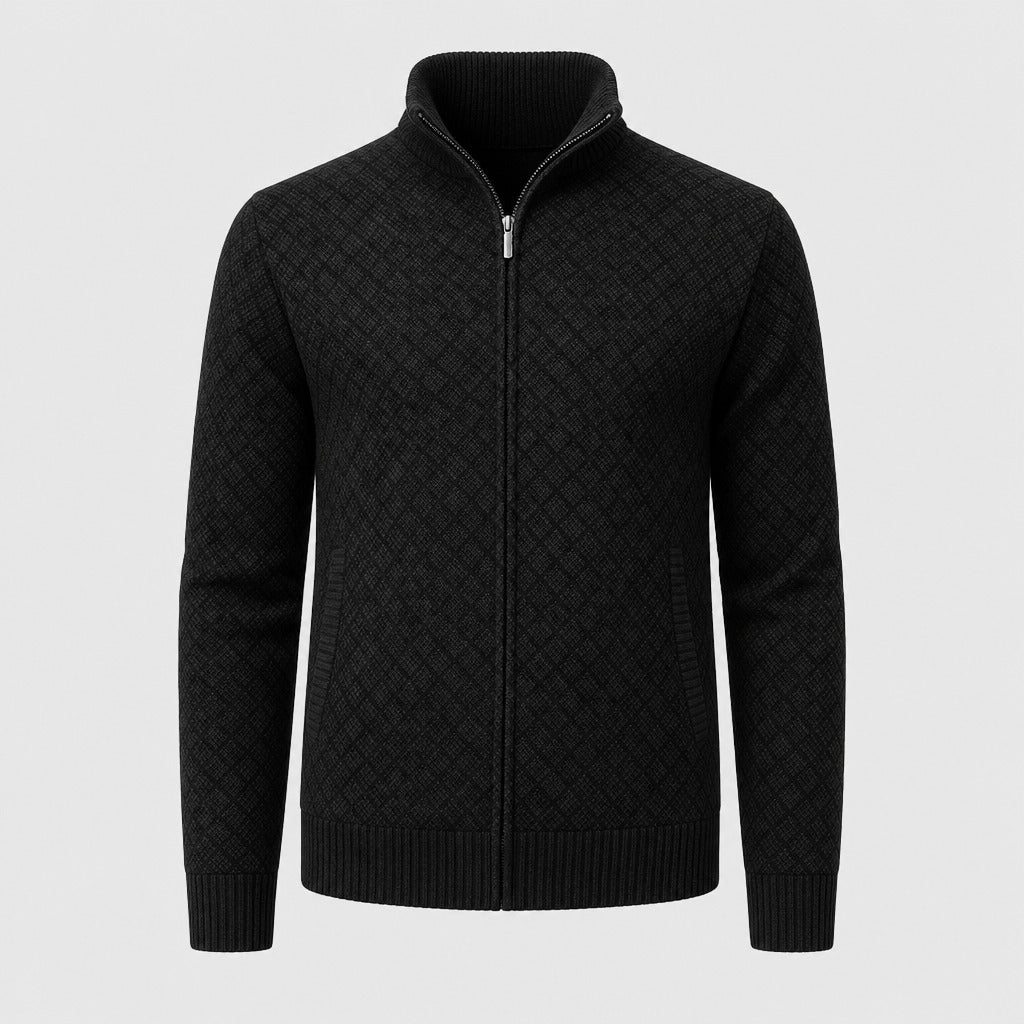 Men’s Warm Acrylic Velvet Zip Jacket Black product front
