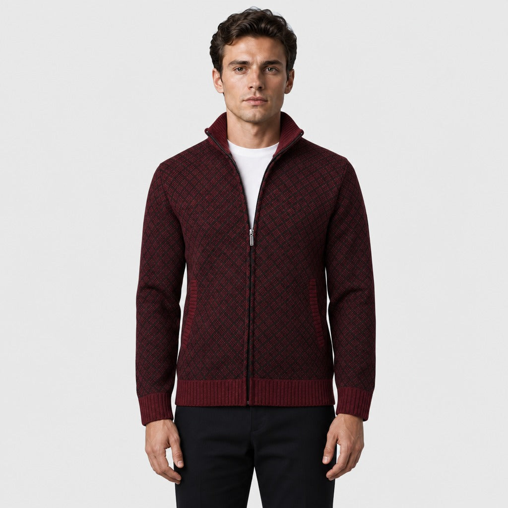 Men’s Warm Acrylic Velvet Zip Jacket Red