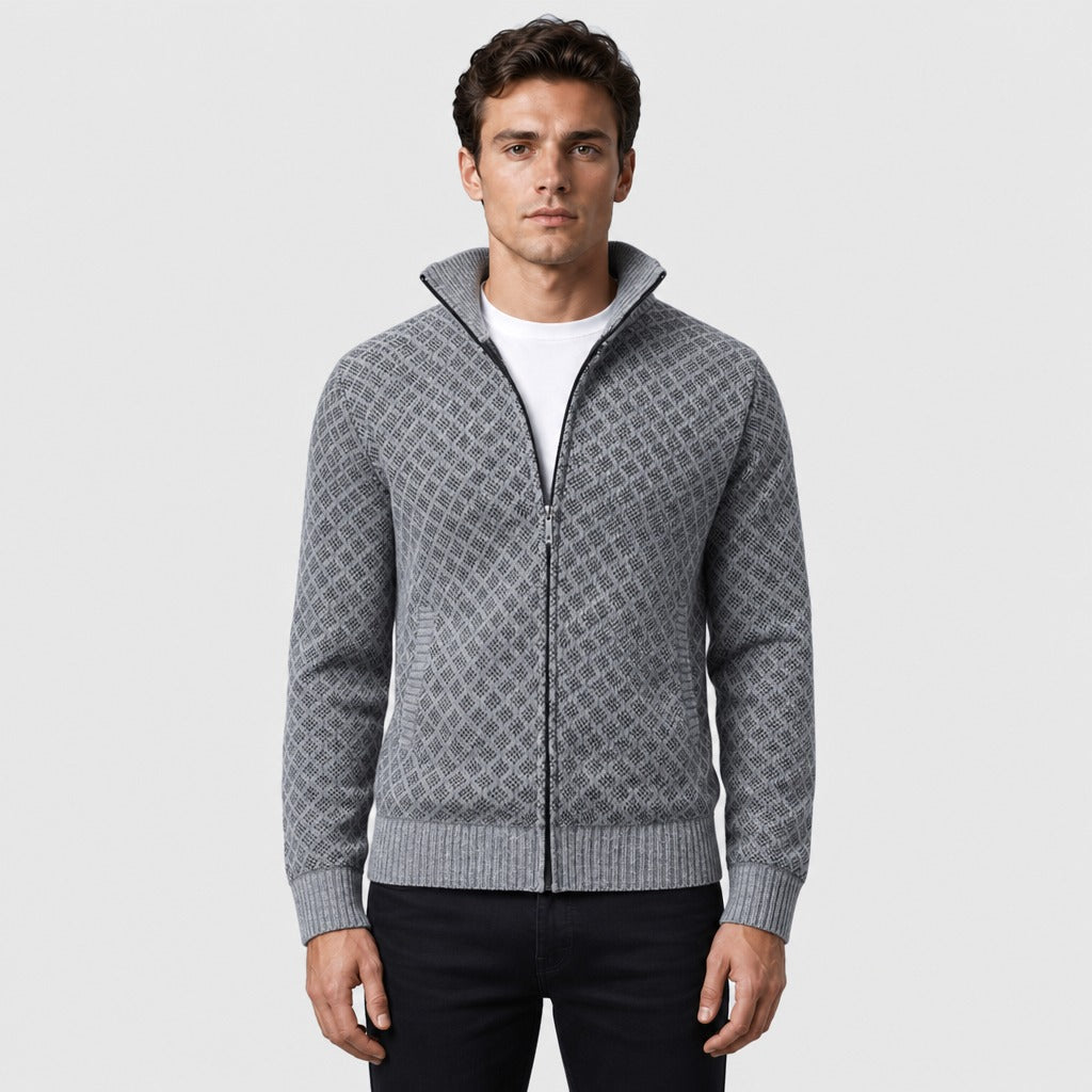 Men’s Warm Acrylic Velvet Zip Jacket Grey