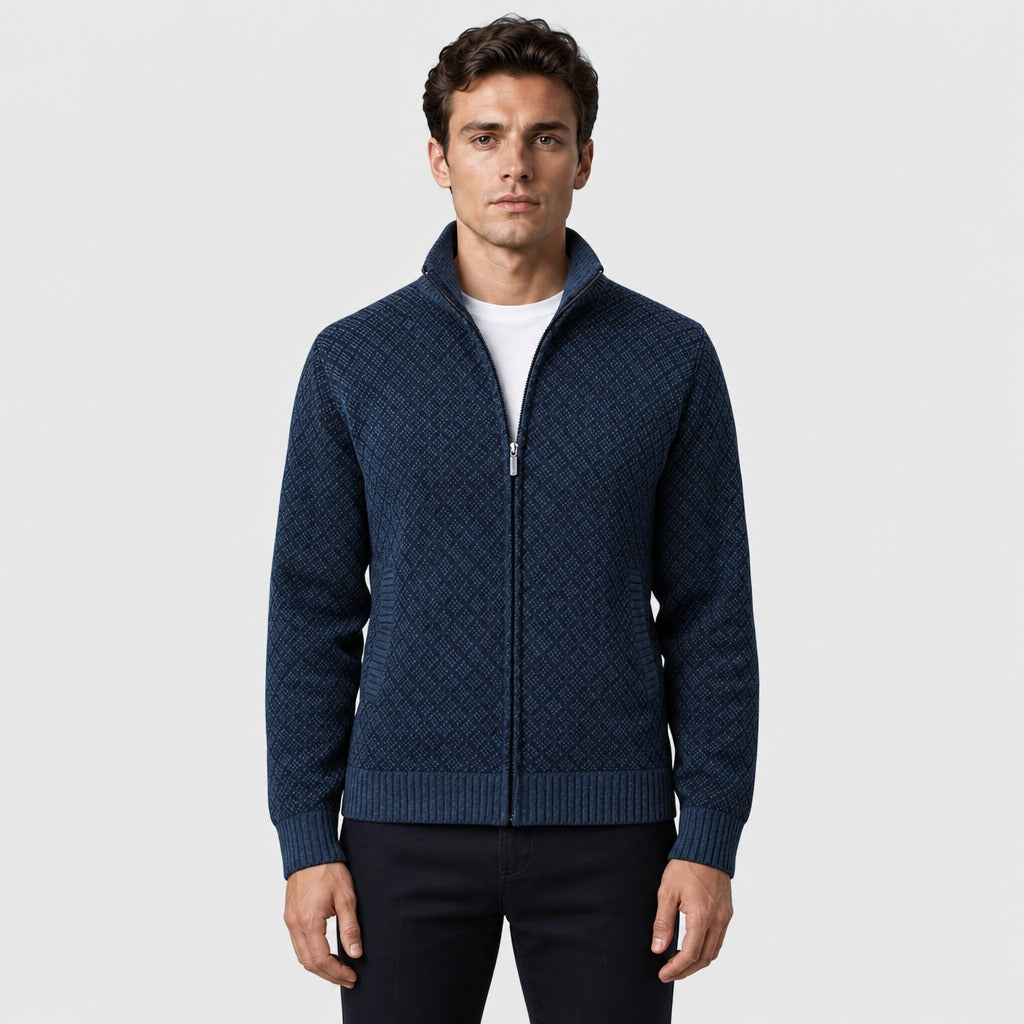 Men’s Warm Acrylic Velvet Zip Jacket Blue
