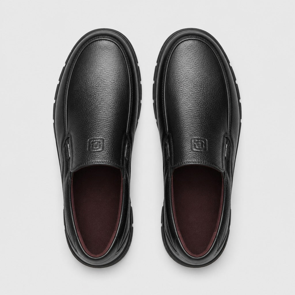 Men’s Waterproof Leather Slip-On Shoes Black top view