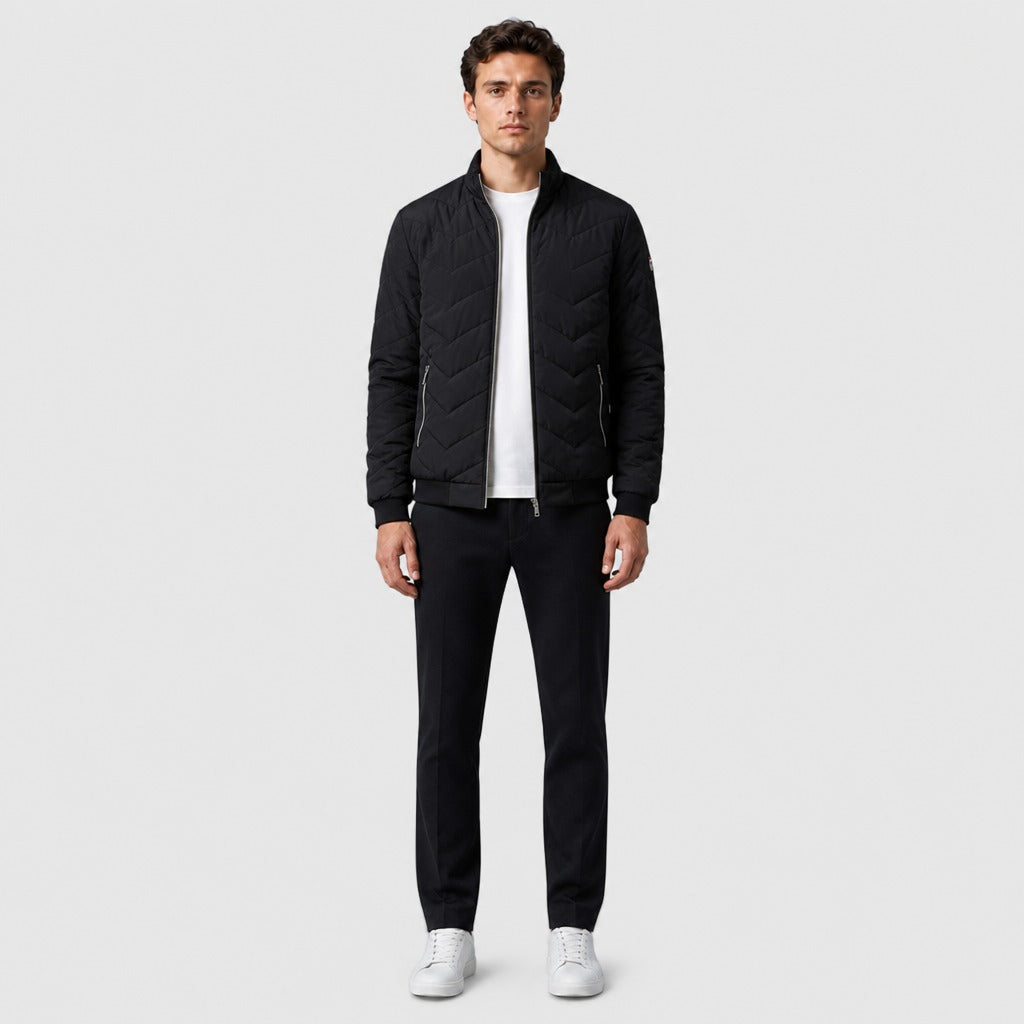 Men’s Windproof Zip-Up Jacket with Pockets Black full length
