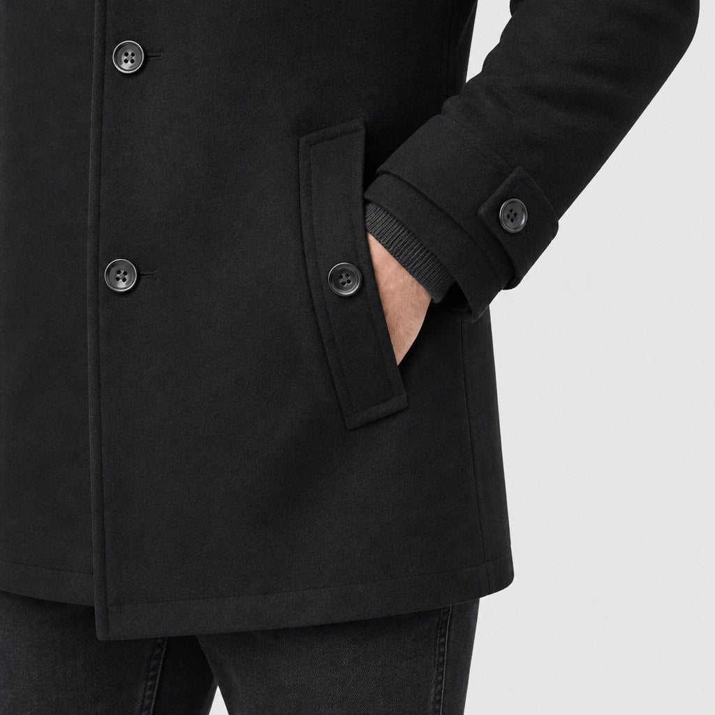 Men's Wool Blend Button Pea Coat pocket and cuff detail