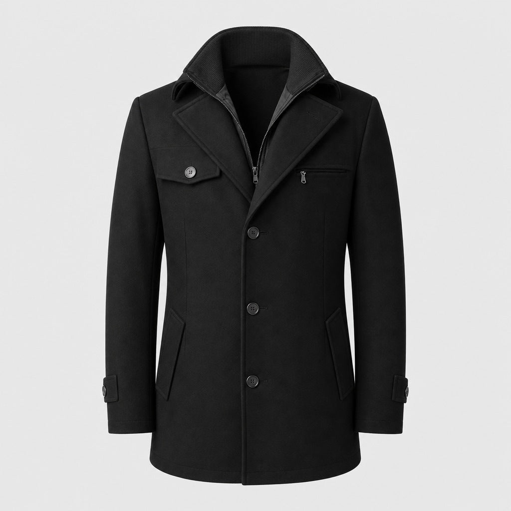 Men's Wool Blend Button Pea Coat Black product front