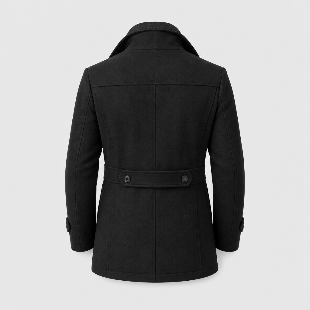 Men's Wool Blend Button Pea Coat Black product back