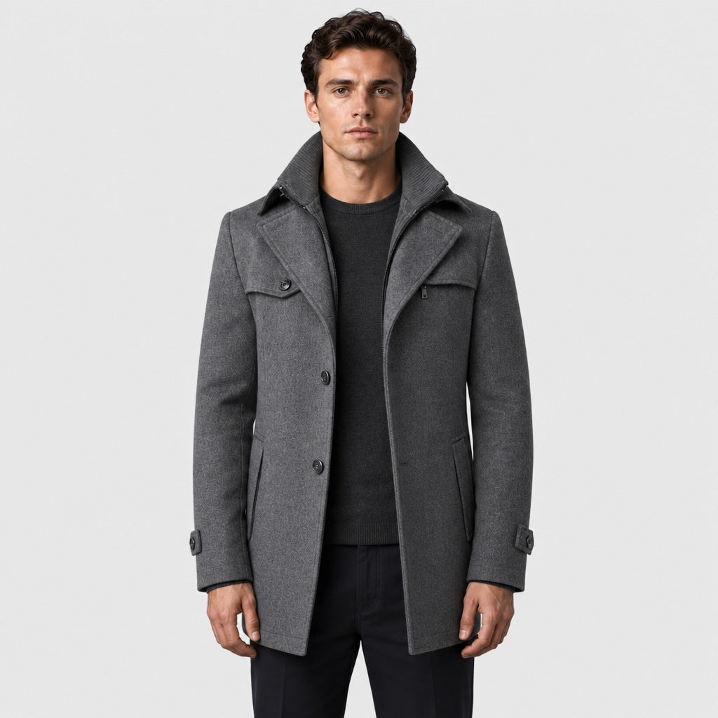Men's Wool Blend Button Pea Coat Dark Grey