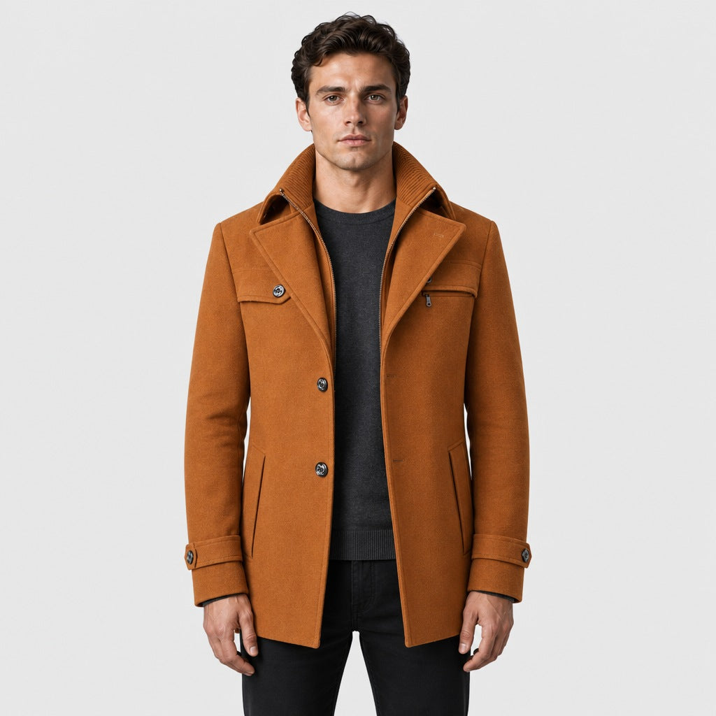 Men's Wool Blend Button Pea Coat Orange