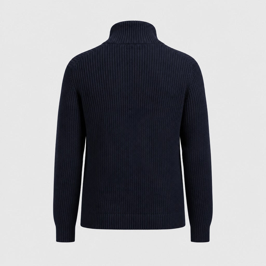 Men’s Wool Blend Collared Button Cardigan Navy Blue product back