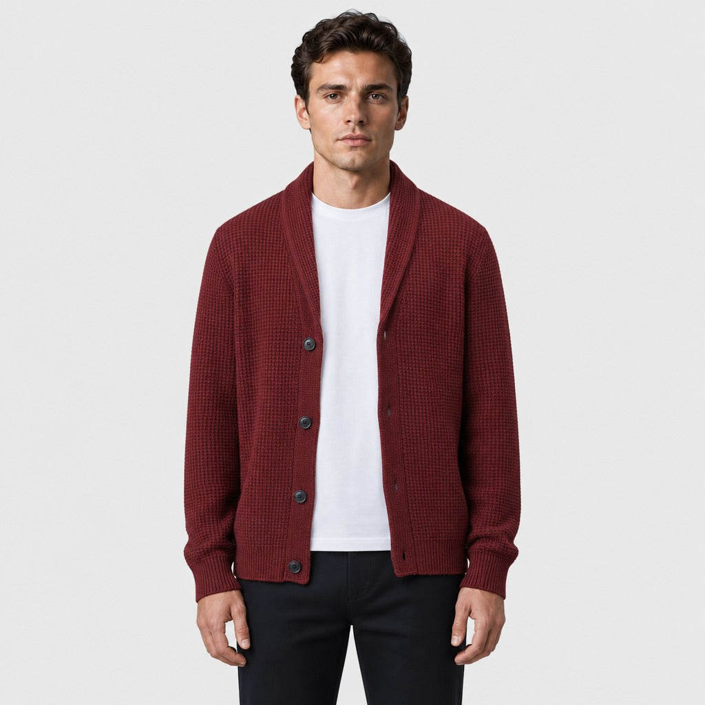 Men’s Wool Blend Collared Button Cardigan Wine Red