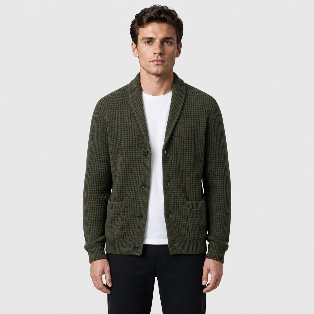 Men’s Wool Blend Collared Button Cardigan Emerald Green