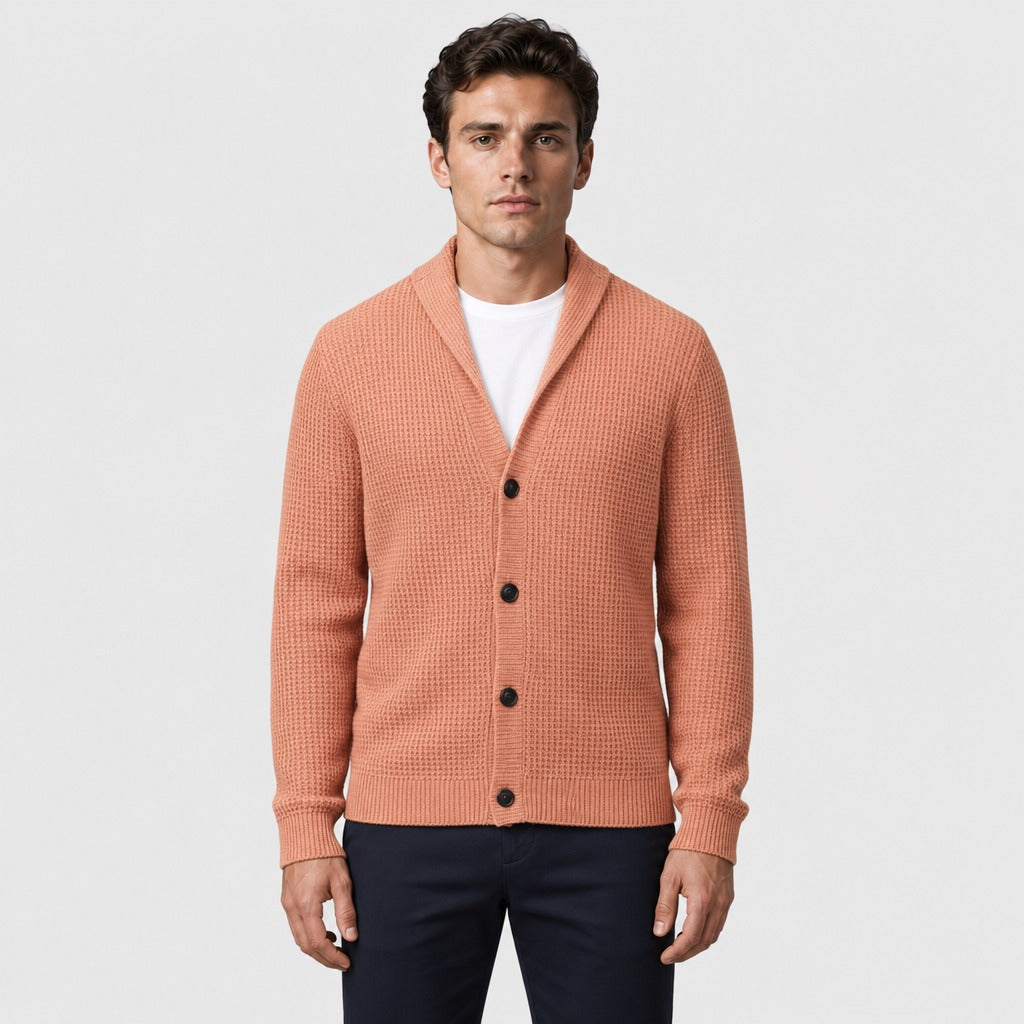 Men’s Wool Blend Collared Button Cardigan Salmon