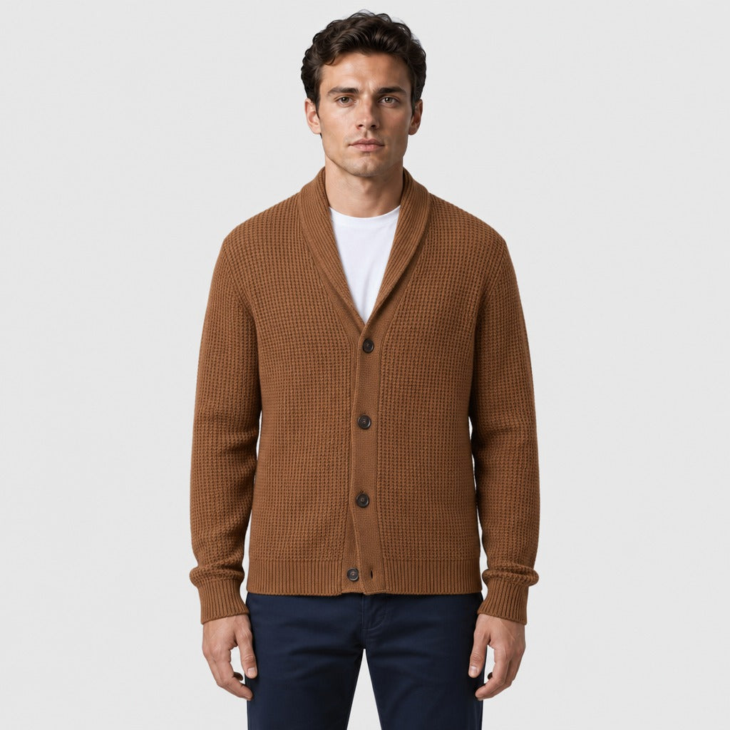 Men’s Wool Blend Collared Button Cardigan Rust Red