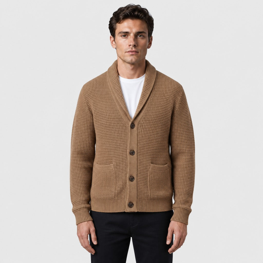 Men’s Wool Blend Collared Button Cardigan Camel