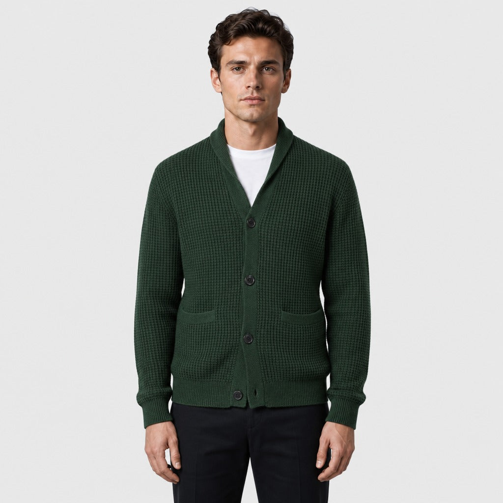 Men’s Wool Blend Collared Button Cardigan Moss Green