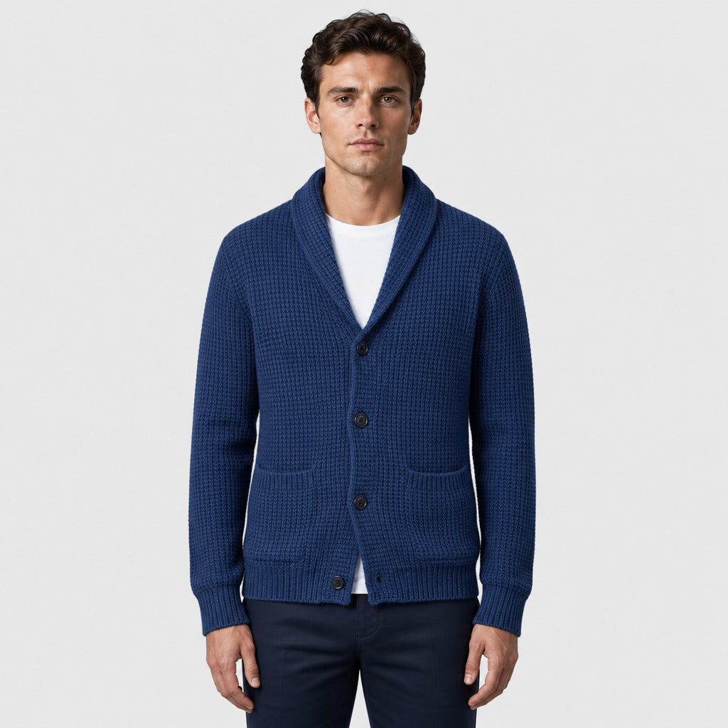 Men’s Wool Blend Collared Button Cardigan Ocean Blue