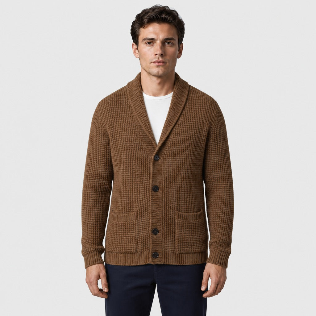 Men’s Wool Blend Collared Button Cardigan Brown