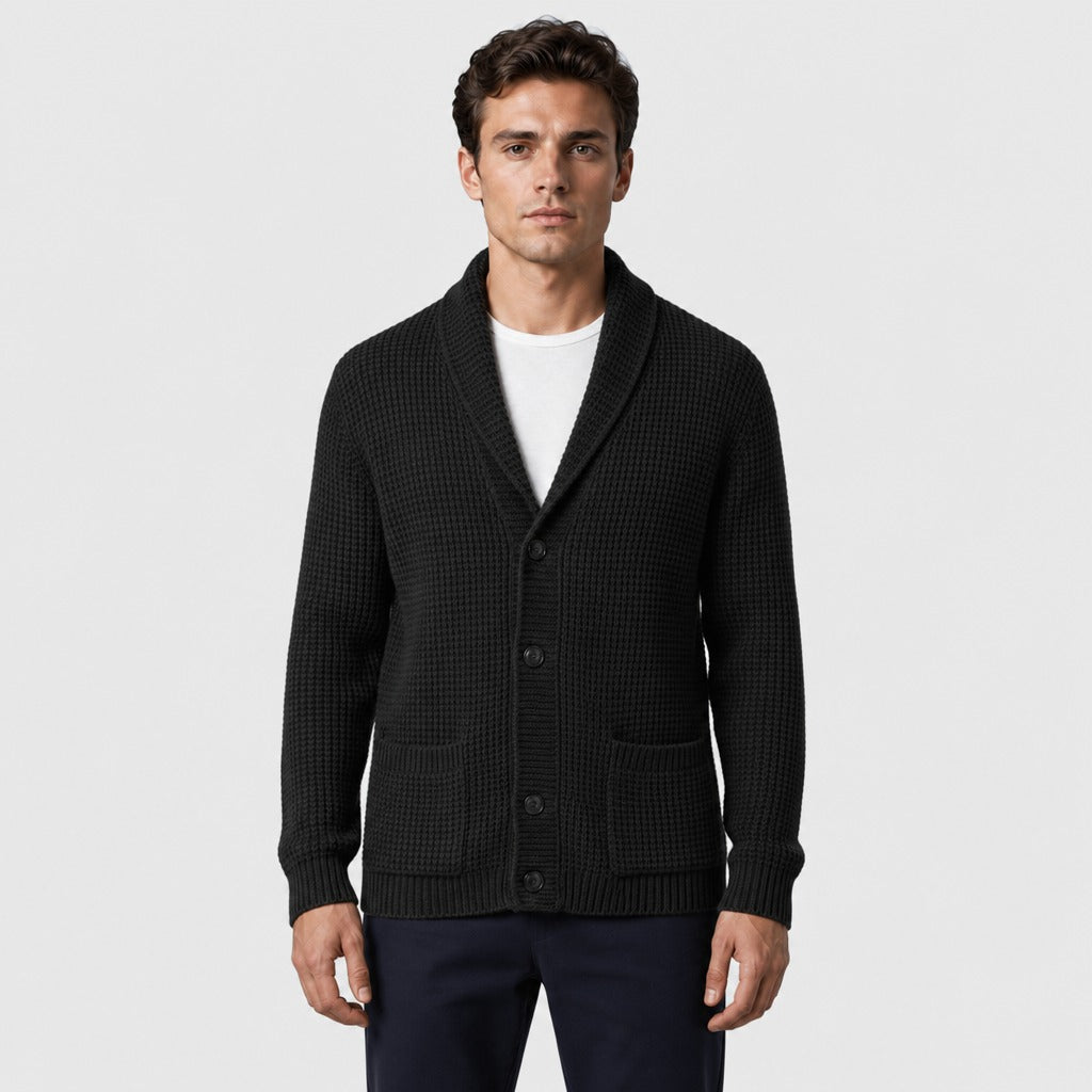 Men’s Wool Blend Collared Button Cardigan Black