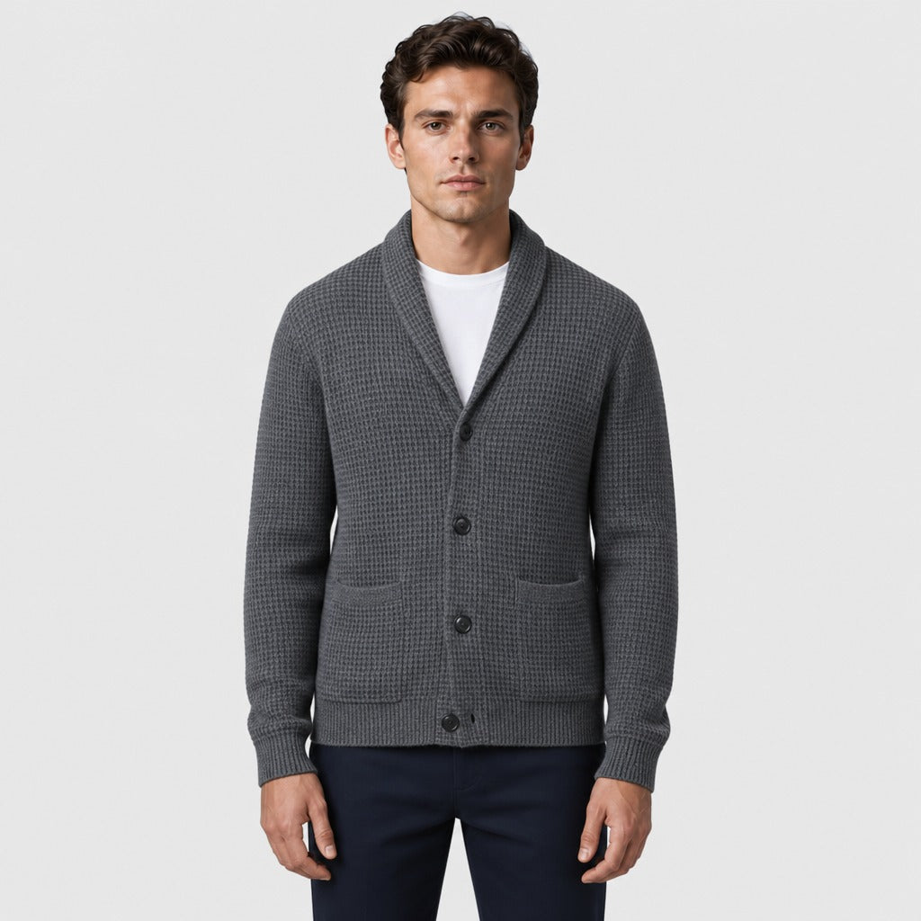 Men’s Wool Blend Collared Button Cardigan Dark Grey