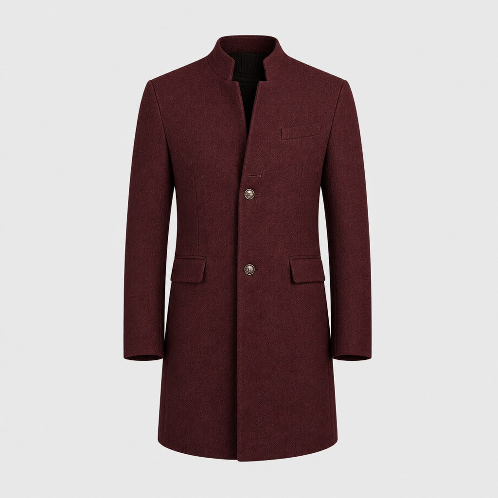 Men’s Wool Blend Lapel Coat with Pockets Burgundy product front