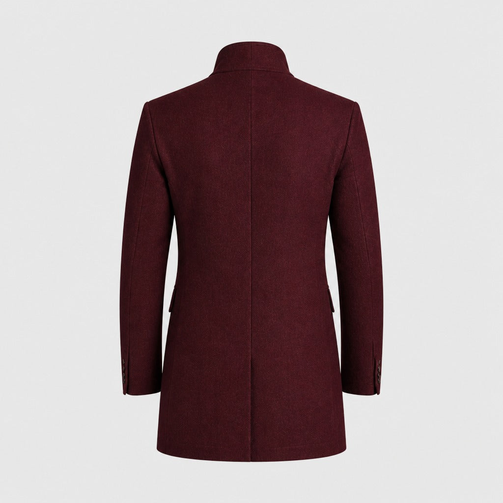 Men’s Wool Blend Lapel Coat with Pockets Burgundy product back