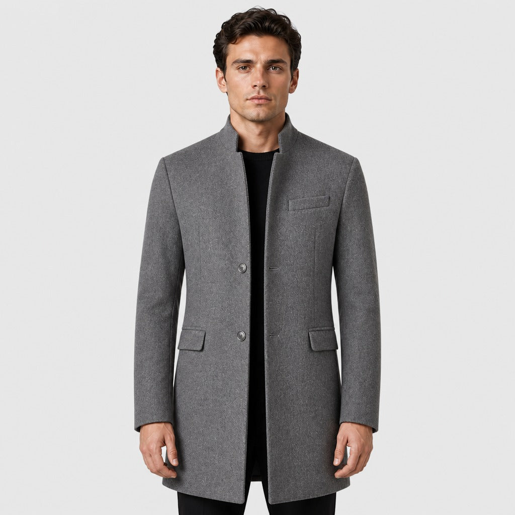 Men’s Wool Blend Lapel Coat with Pockets Grey