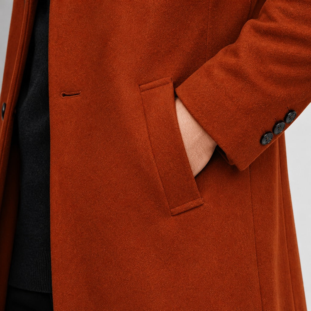 Men’s Wool Blend Longline Coat with Fold Collar detail