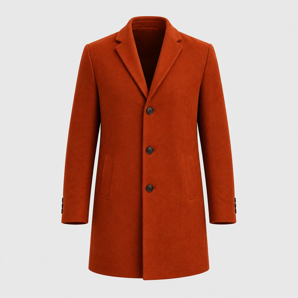 Men’s Wool Blend Longline Coat with Fold Collar Brown product front