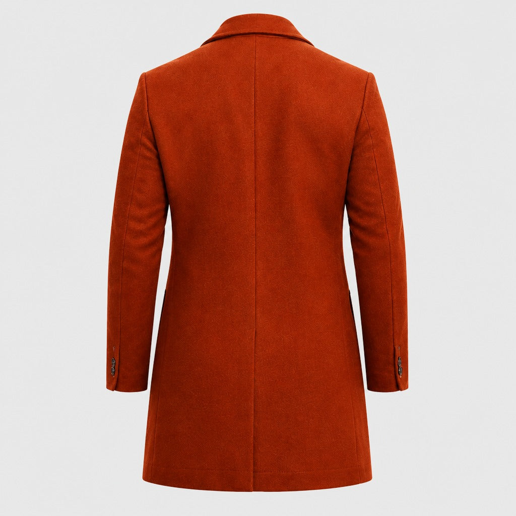 Men’s Wool Blend Longline Coat with Fold Collar Brown product back