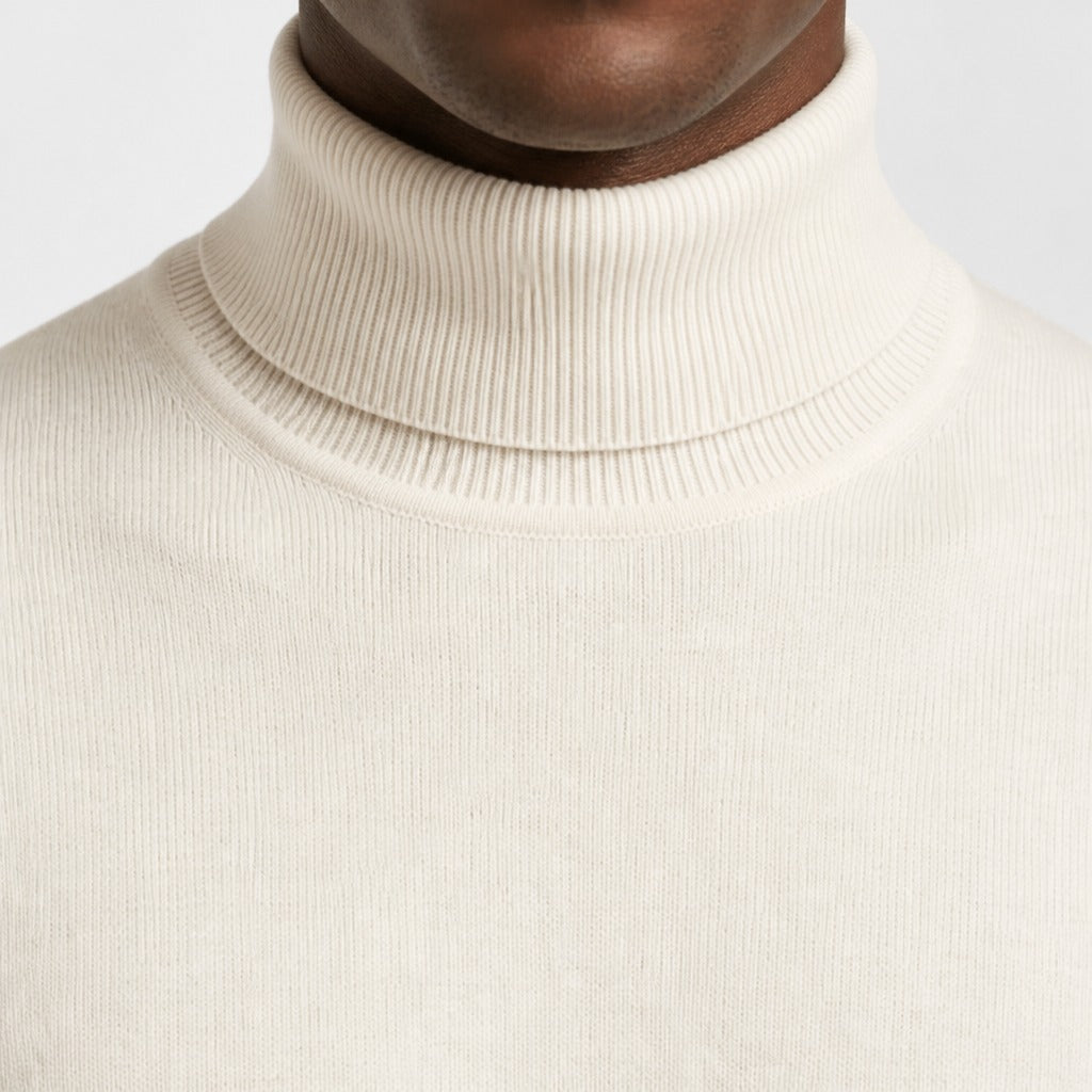 Men’s Wool Blend Polo Neck Jumper with Ribbed Hem detail