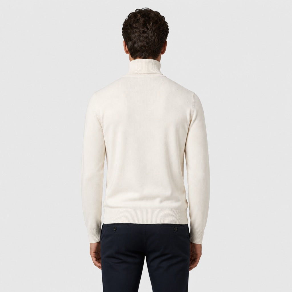 Men’s Wool Blend Polo Neck Jumper with Ribbed Hem White back