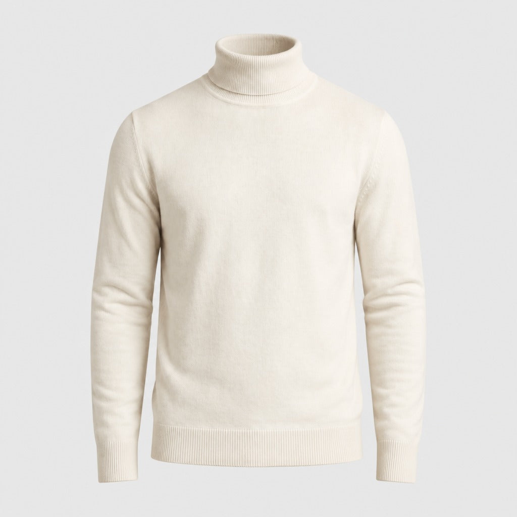 Men’s Wool Blend Polo Neck Jumper with Ribbed Hem White product front