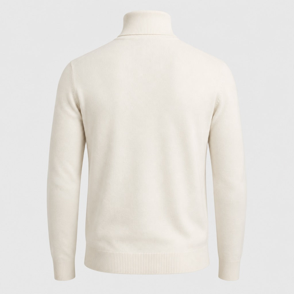 Men’s Wool Blend Polo Neck Jumper with Ribbed Hem White product back