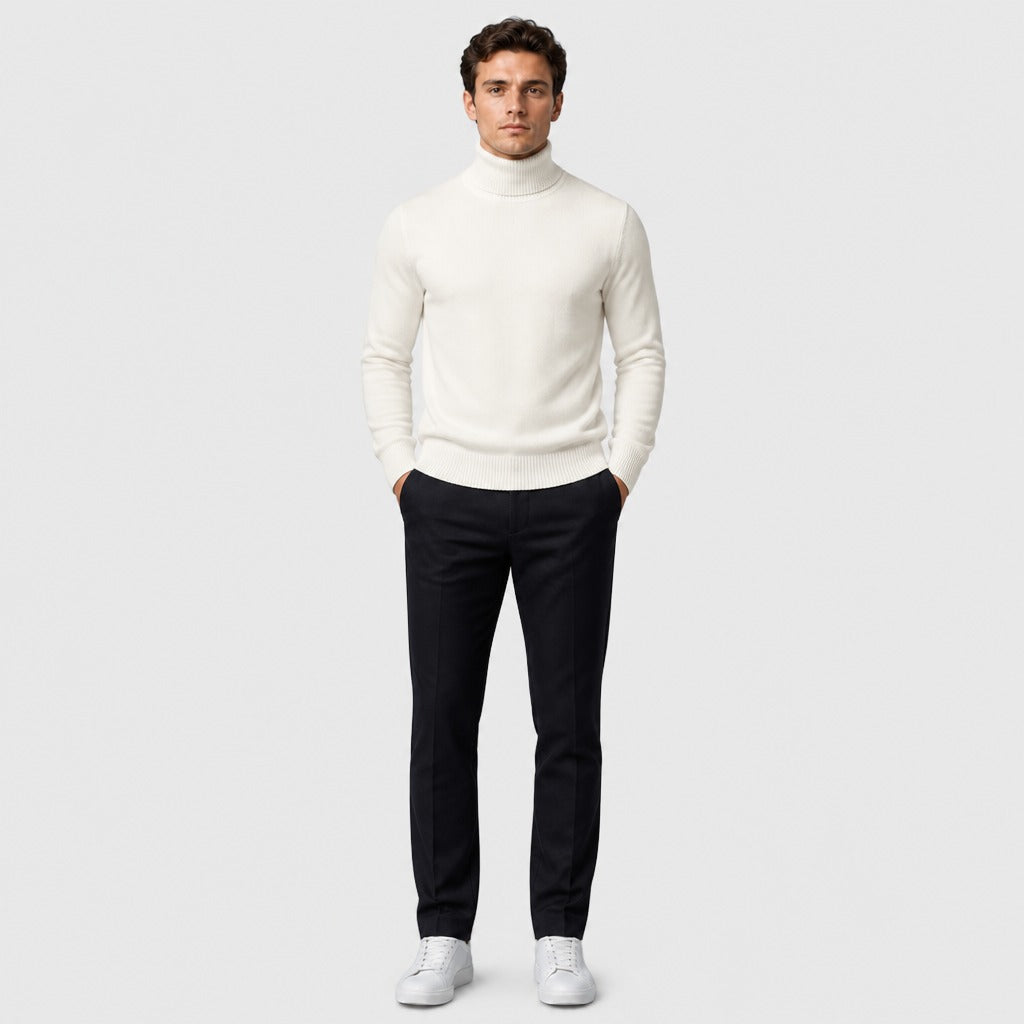 Men’s Wool Blend Roll Neck Jumper White full length