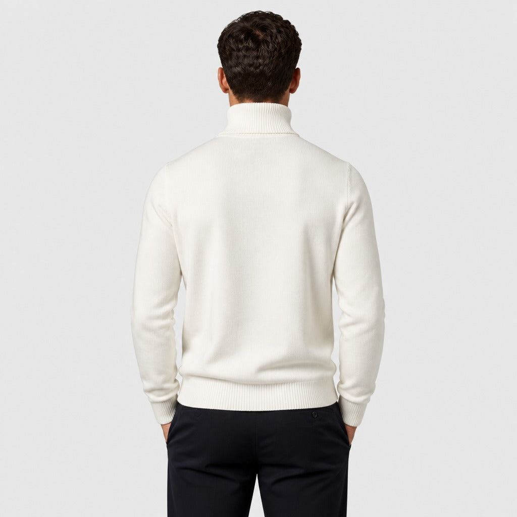 Men’s Wool Blend Roll Neck Jumper White back