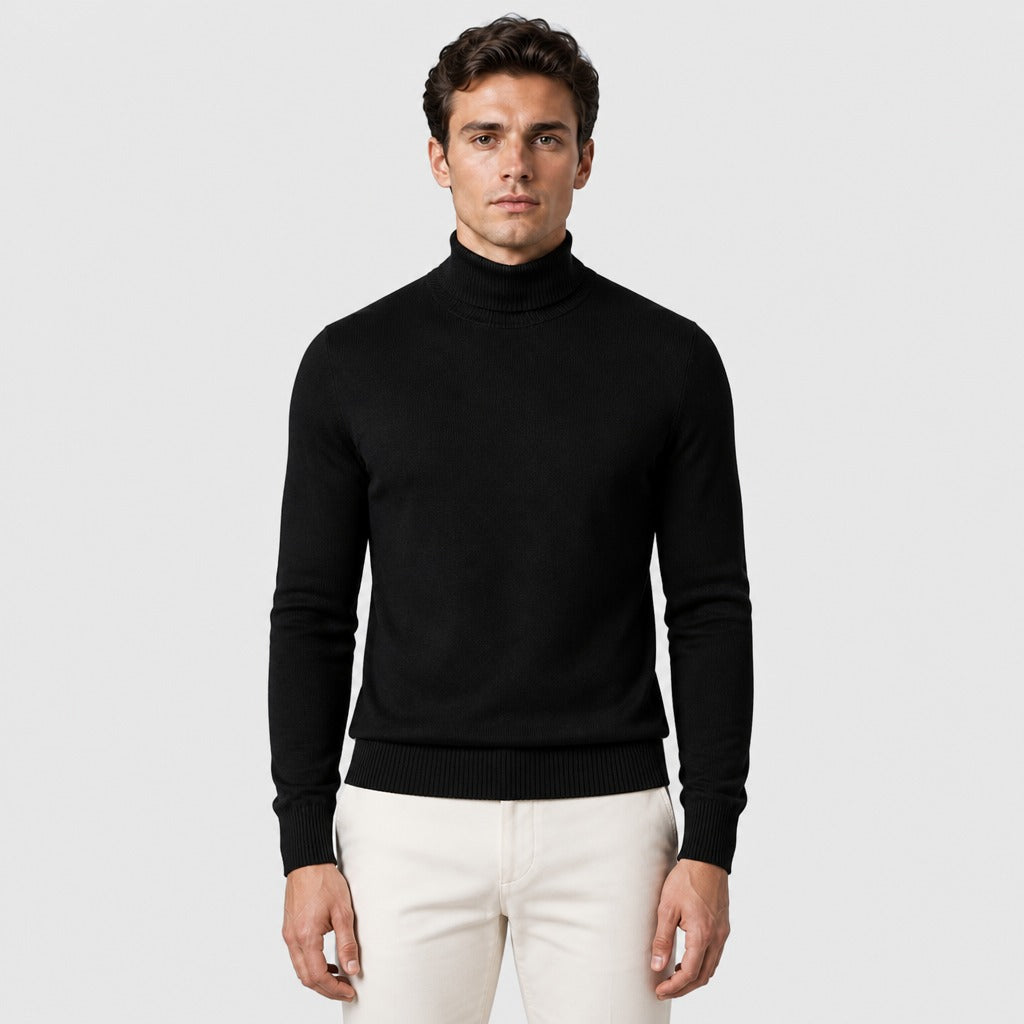 Men’s Wool Blend Roll Neck Jumper Black