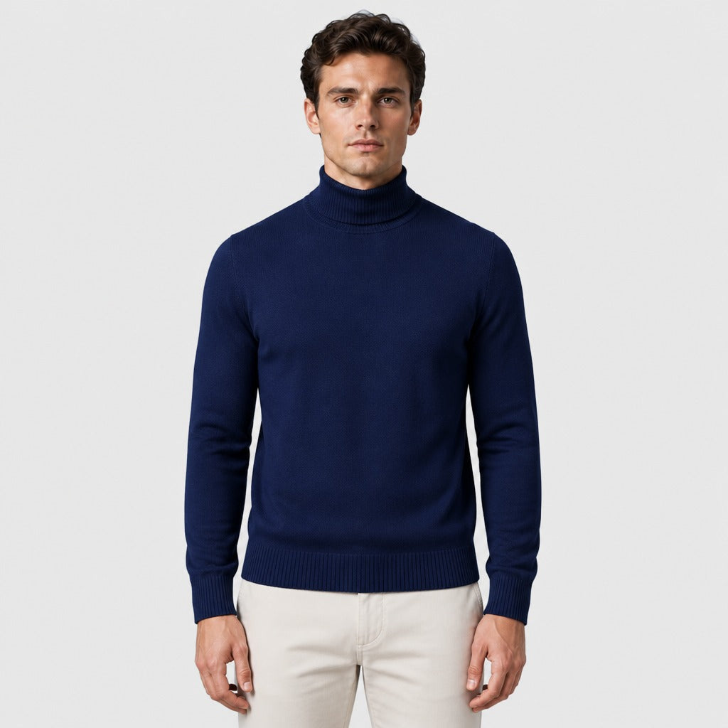 Men’s Wool Blend Roll Neck Jumper Blue