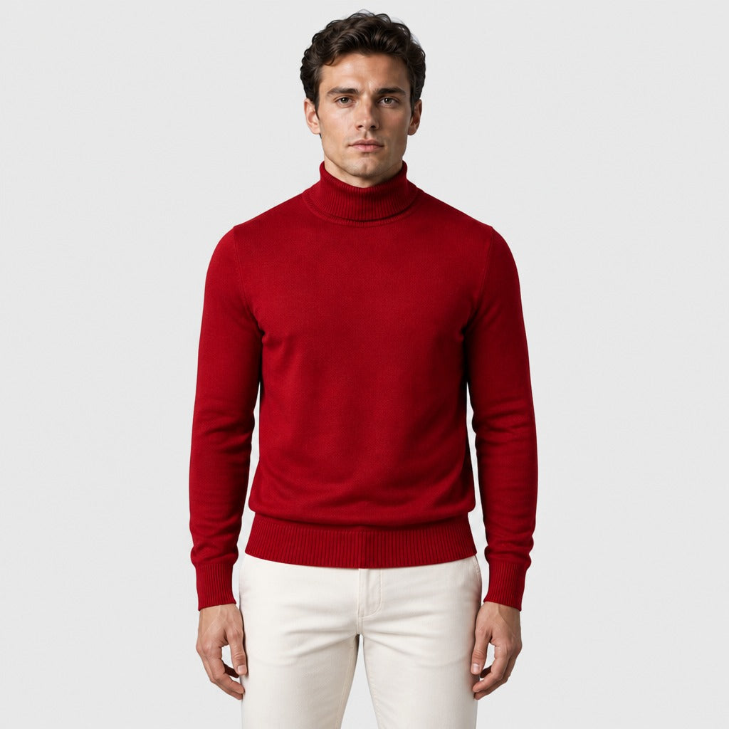 Men’s Wool Blend Roll Neck Jumper Red
