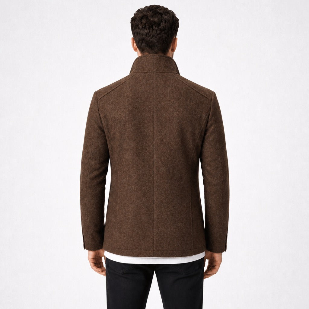 Men’s Wool Blend Stand Collar Jacket Brown back