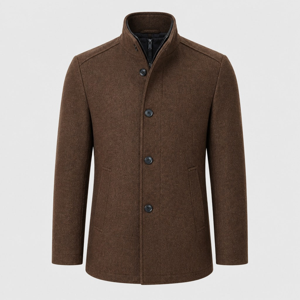 Men’s Wool Blend Stand Collar Jacket Brown product front