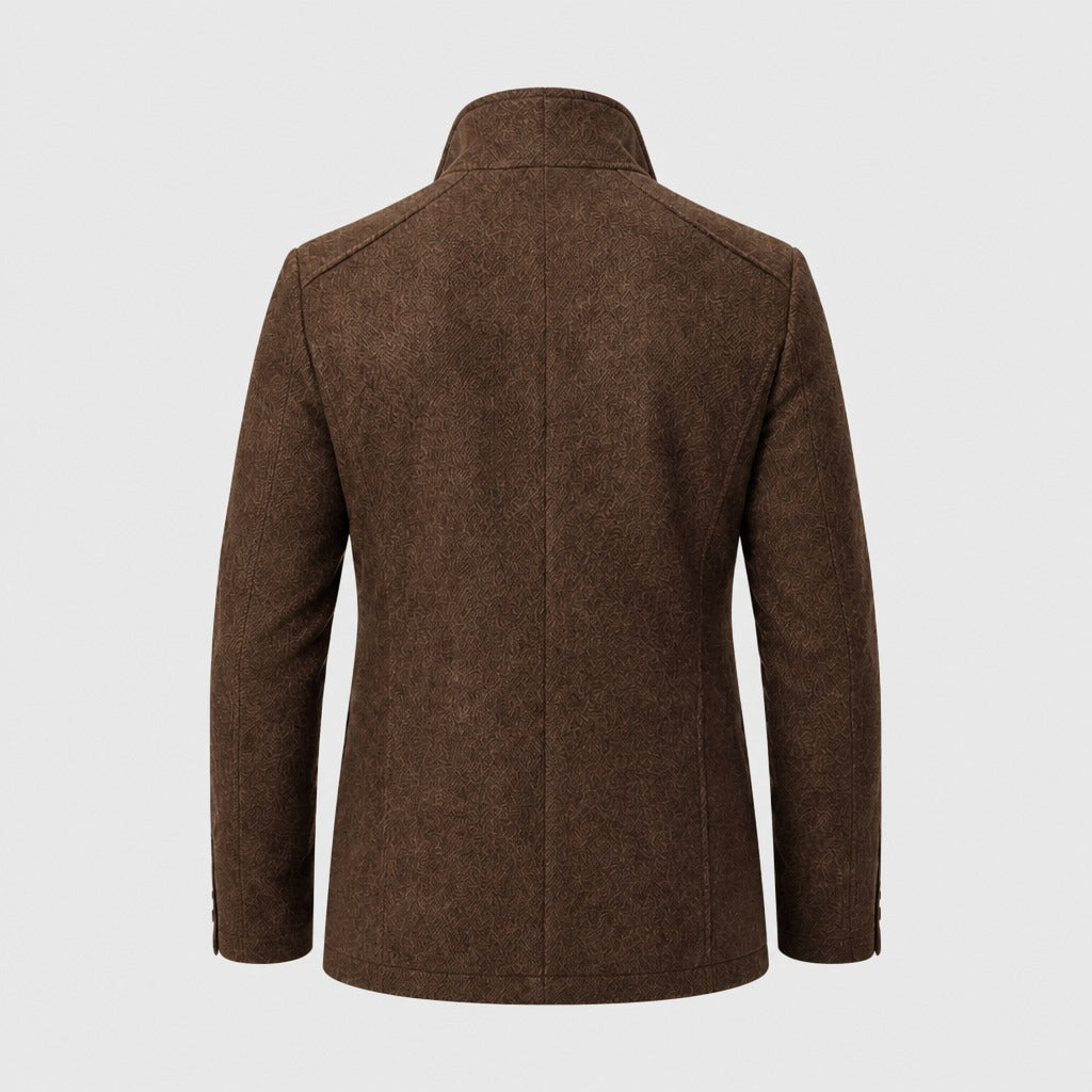 Men’s Wool Blend Stand Collar Jacket Brown product back