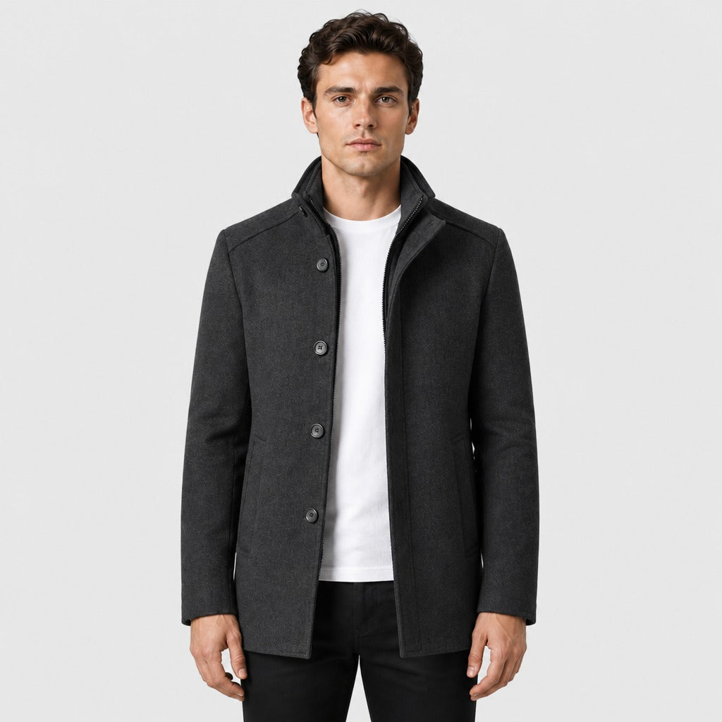 Men’s Wool Blend Stand Collar Jacket Grey