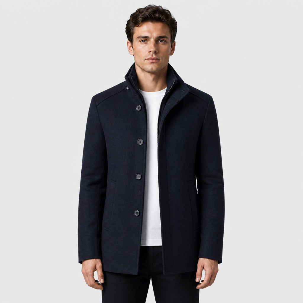 Men’s Wool Blend Stand Collar Jacket Blue