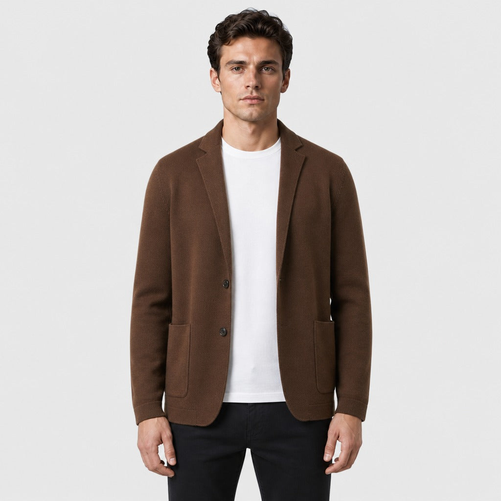 Men’s Wool Lapel Collar Cardigan Coat Chestnut Brown front