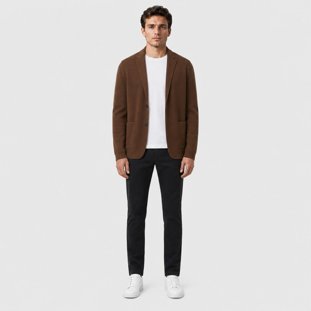 Men’s Wool Lapel Collar Cardigan Coat Chestnut Brown full length