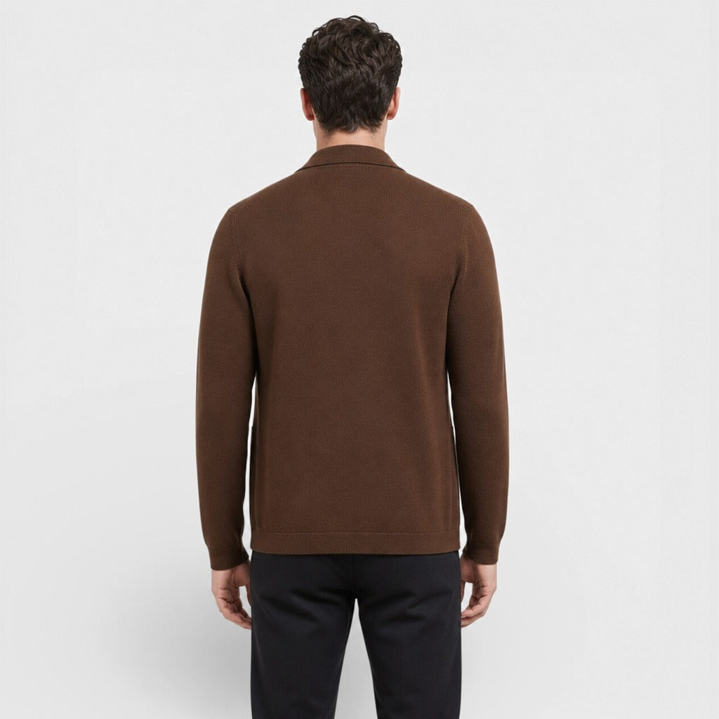 Men’s Wool Lapel Collar Cardigan Coat Chestnut Brown back
