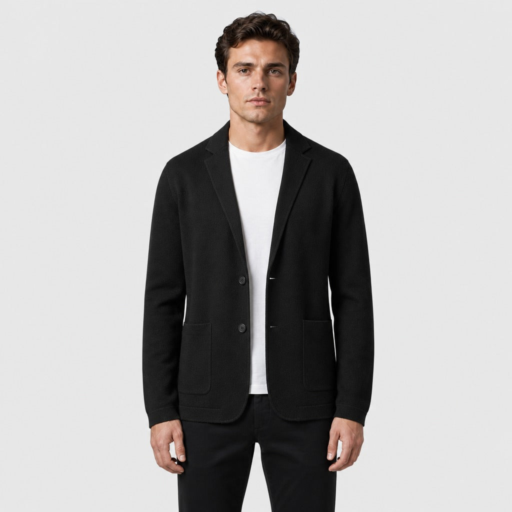 Men’s Wool Lapel Collar Cardigan Coat Classic Black