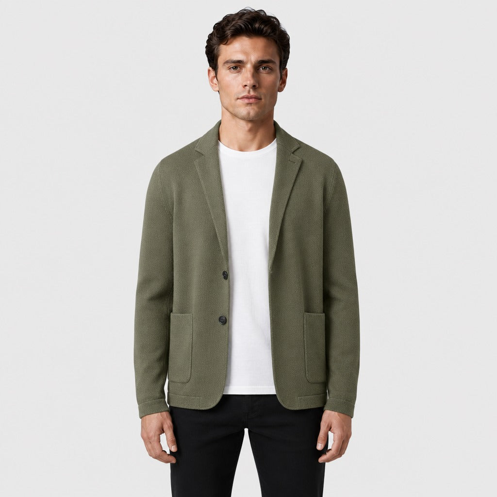 Men’s Wool Lapel Collar Cardigan Coat Olive Green
