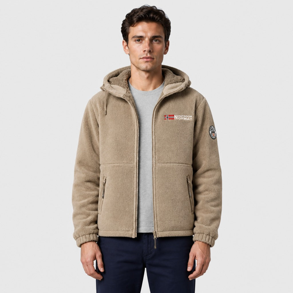 Men’s Zip-Up Hoodie with Cashmere Lining Khaki front