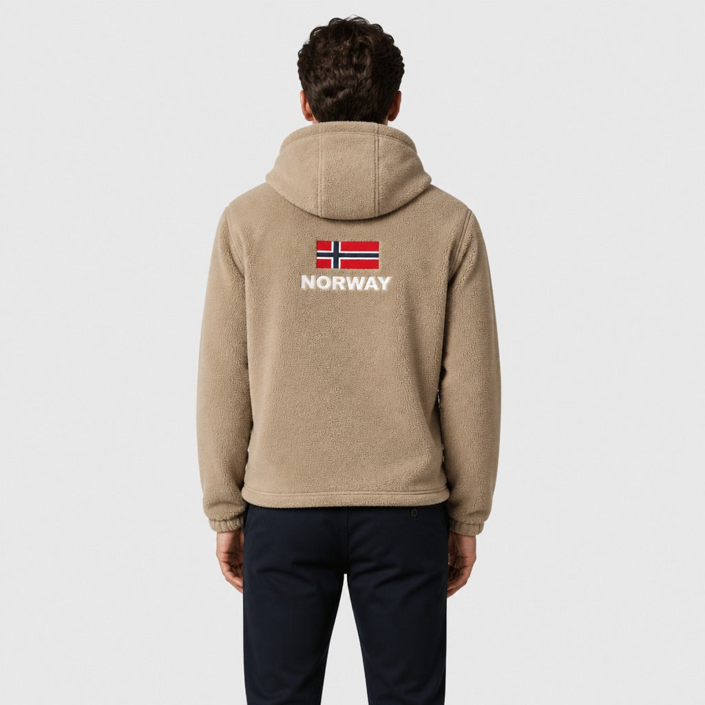 Men’s Zip-Up Hoodie with Cashmere Lining Khaki back