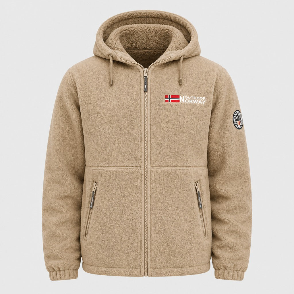 Men’s Zip-Up Hoodie with Cashmere Lining Khaki product front